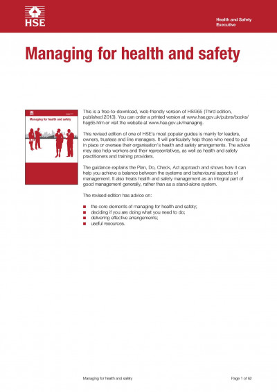 Health and Safety Guidance - Managing Health and Safety (HSG 65)