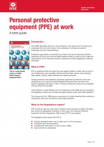 Health and Safety Guidance - Personal Protective Equipment (ING 174)
