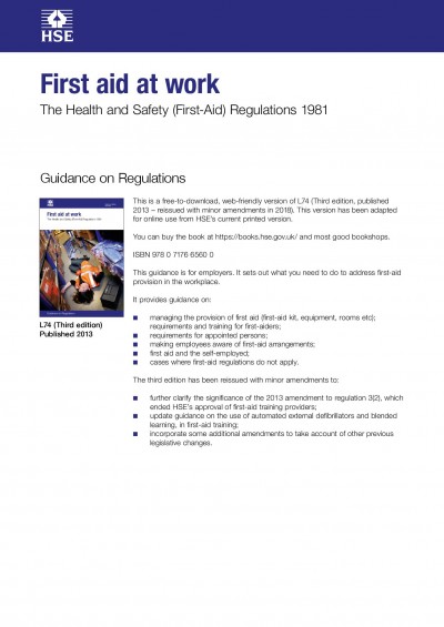 Health and Safety Code of Practice for First Aid (L74)